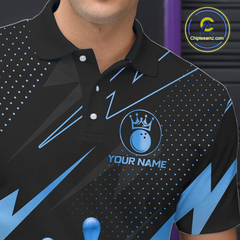 Custom Black and Blue Bowling Polo, Quarter Zip Shirts for Men, Team Bowling League Jersey NQS10892