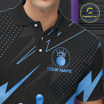 Custom Black and Blue Bowling Polo, Quarter Zip Shirts for Men, Team Bowling League Jersey NQS10892
