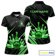 Load image into Gallery viewer, Custom Black and Green Bowling Polo, Quarter Zip Shirts for Women, Team Bowling League Jersey NQS10893