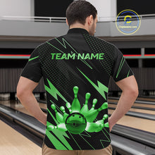 Load image into Gallery viewer, Custom Black and Green Bowling Polo, Quarter Zip Shirts for Men, Team Bowling League Jersey NQS10893