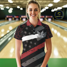 Load image into Gallery viewer, Black American flag Women bowling shirts Custom bowling camo Team Jerseys, gift for Bowlers | Red NQS10895