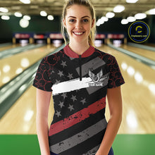Load image into Gallery viewer, Black American flag Women bowling shirts Custom bowling camo Team Jerseys, gift for Bowlers | Red NQS10895