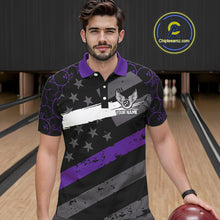 Load image into Gallery viewer, Black American flag Men bowling shirts Custom bowling camo Team Jerseys, gift for Bowlers | Purple NQS10897