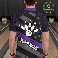 Load image into Gallery viewer, Black American flag Men bowling shirts Custom bowling camo Team Jerseys, gift for Bowlers | Purple NQS10897
