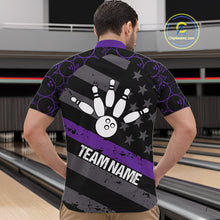 Load image into Gallery viewer, Black American flag Men bowling shirts Custom bowling camo Team Jerseys, gift for Bowlers | Purple NQS10897
