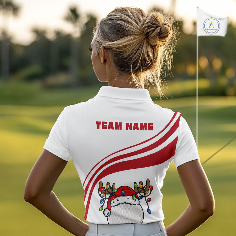 Personalized Christmas polo golf shirts for women custom white and red team ladies golf wear NQS11076