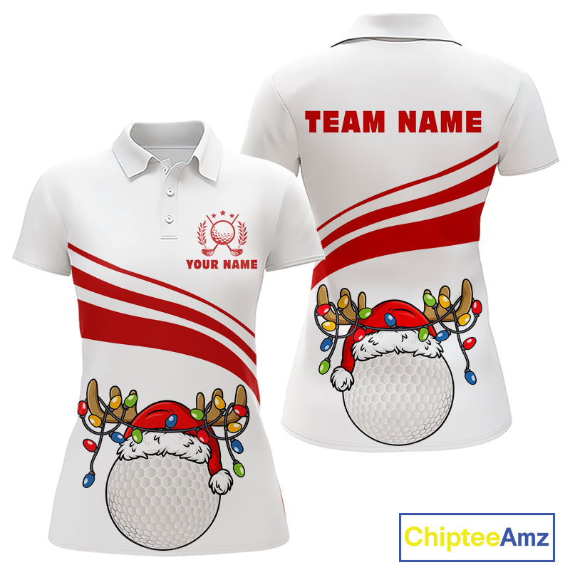 Personalized Christmas polo golf shirts for women custom white and red team ladies golf wear NQS11076