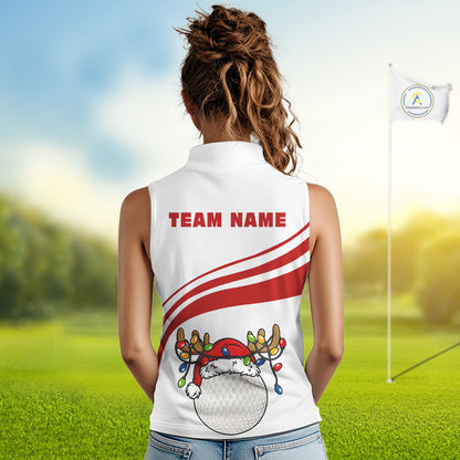 Personalized Christmas women sleeveless polo golf shirt custom white and red team ladies golf wear NQS11076