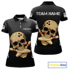 Load image into Gallery viewer, Personalized Skull Bowling Shirts For Women Custom Team&#39;s Name Skull Bowler Jerseys | Black NQS11081