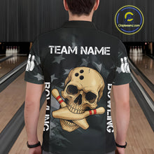 Load image into Gallery viewer, Personalized Black American Flag Skull Bowling Shirts For Men Custom Team&#39;s Name Skull Bowler Jerseys NQS11082