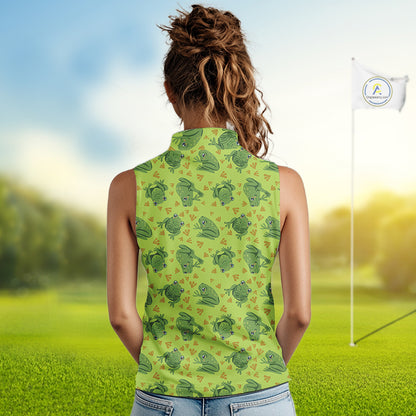 Funny Green Frog pattern Women Sleeveless polo shirt Custom ladies golf top, personalized golf gifts NQS11284