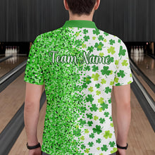 Load image into Gallery viewer, Green glitter shamrock clover Bowling shirts for Men custom St Patrick day Bowling Team Jerseys NQS9463