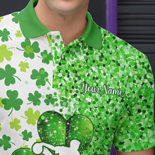 Load image into Gallery viewer, Green glitter shamrock clover Bowling shirts for Men custom St Patrick day Bowling Team Jerseys NQS9463