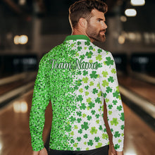 Load image into Gallery viewer, Green glitter shamrock clover Bowling shirts for Men custom St Patrick day Bowling Team Jerseys NQS9463