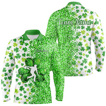 Load image into Gallery viewer, Green glitter shamrock clover Bowling shirts for Men custom St Patrick day Bowling Team Jerseys NQS9463