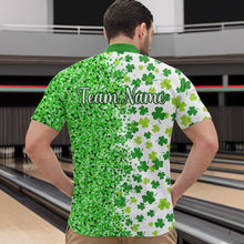 Load image into Gallery viewer, Green glitter shamrock clover Bowling shirts for Men custom St Patrick day Bowling Team Jerseys NQS9463