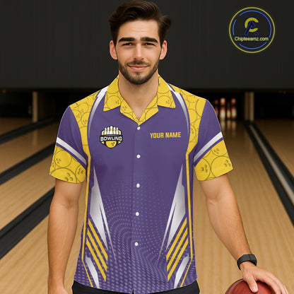 Purple And Yellow Custom Hawaiian bowling shirts, Personalized bowling outfit team bowling jersey NQS11493