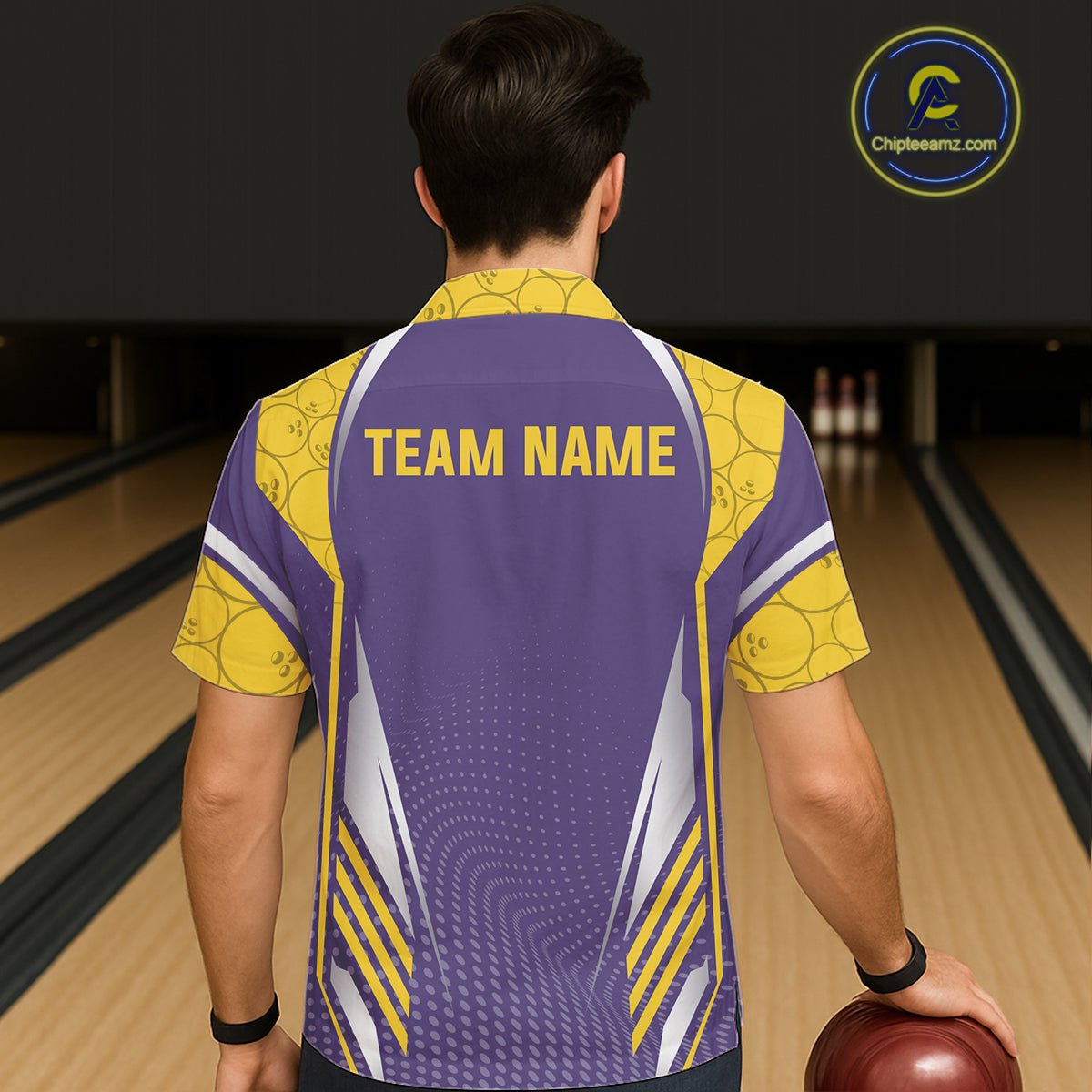Purple And Yellow Custom Hawaiian bowling shirts, Personalized bowling outfit team bowling jersey NQS11493