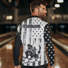 Load image into Gallery viewer, Personalized Black and White American Flag Retro Bowling shirts for Men, Patriotic Bowling Team Jersey NQS9567