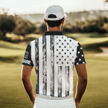 Load image into Gallery viewer, Personalized Black &amp; White American Flag Retro Men golf polo shirts Custom Patriotic golf top for men NQS9568