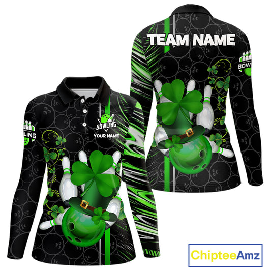 Black and Green Camo Bowling shirts for Women Custom St Patrick Shamrock Lucky Team bowling Jersey NQS11671
