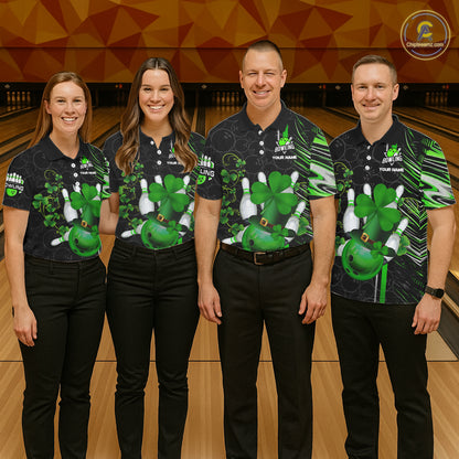 Black and Green Camo Bowling shirts for Men Custom St Patrick Shamrock Lucky Team bowling Jersey NQS11671