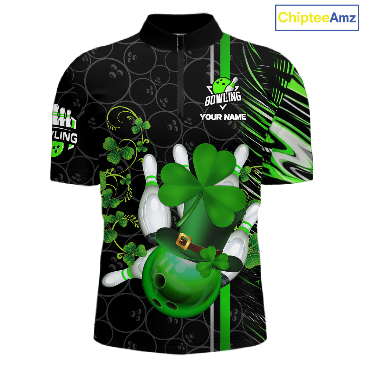 Black and Green Camo Bowling shirts for Men Custom St Patrick Shamrock Lucky Team bowling Jersey NQS11671