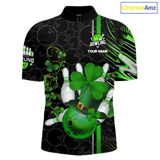Black and Green Camo Bowling shirts for Men Custom St Patrick Shamrock Lucky Team bowling Jersey NQS11671