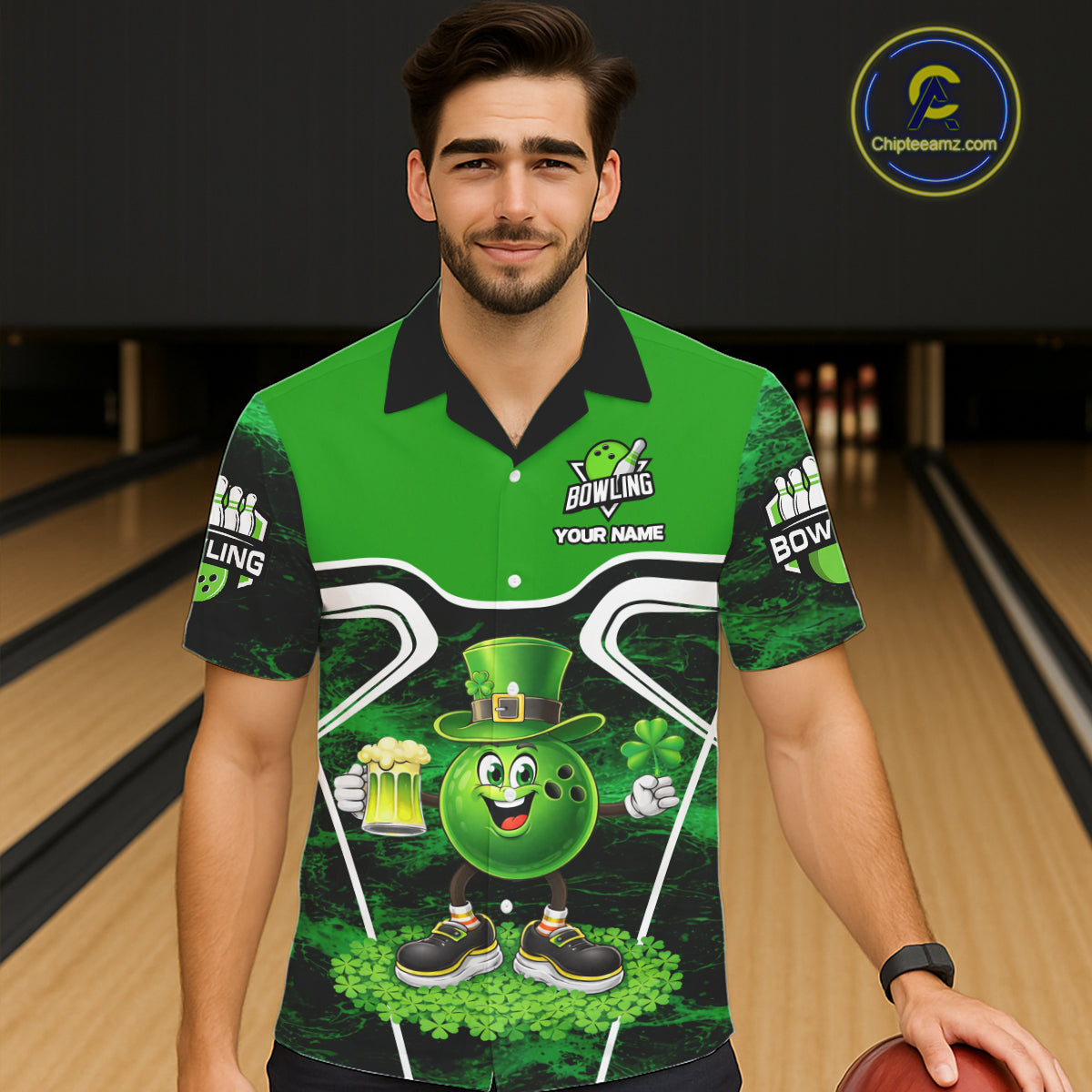 Funny Bowling and Beer Green Shamrock Bowling Hawaiian shirt Custom St Patrick Team bowling Jerseys NQS11672