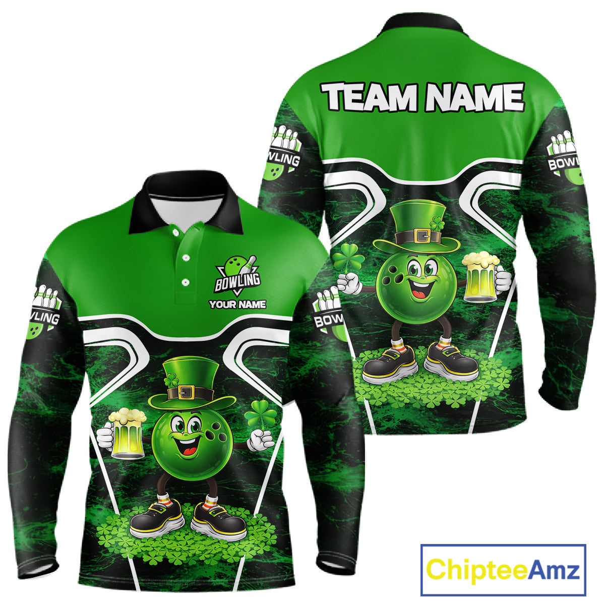 Funny Bowling and Beer Green Shamrock Bowling shirts for Men Custom St Patrick Team bowling Jerseys NQS11672