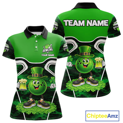 Funny Bowling and Beer Green Shamrock Bowling shirts for Women Custom St Patrick Team bowling Jerseys NQS11672