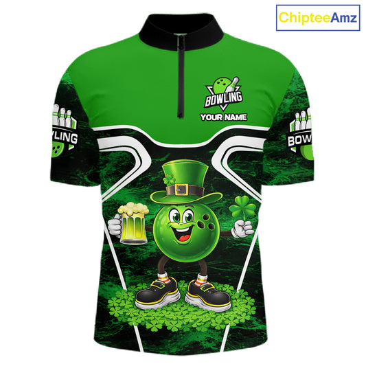 Funny Bowling and Beer Green Shamrock Bowling shirts for Men Custom St Patrick Team bowling Jerseys NQS11672