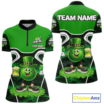 Funny Bowling and Beer Green Shamrock Bowling shirts for Women Custom St Patrick Team bowling Jerseys NQS11672