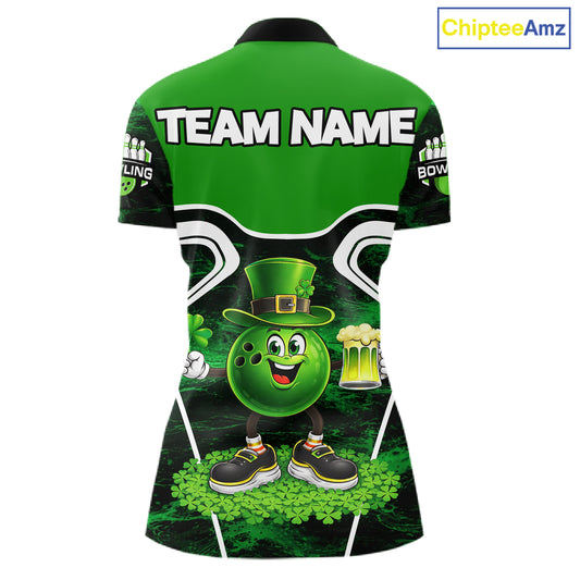 Funny Bowling and Beer Green Shamrock Bowling shirts for Women Custom St Patrick Team bowling Jerseys NQS11672