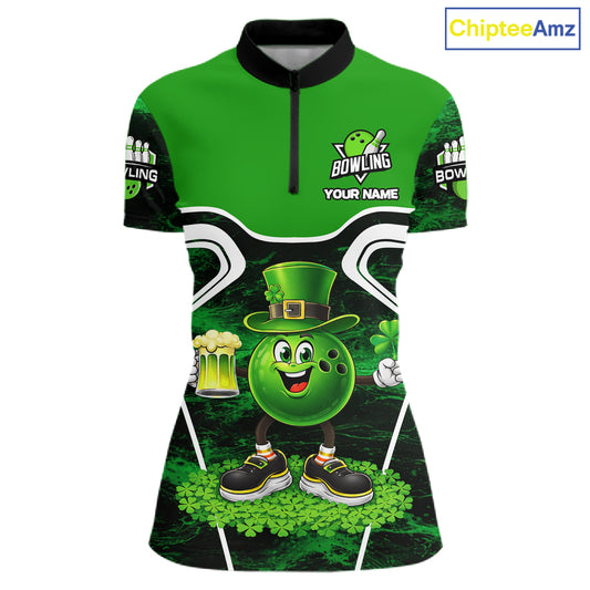 Funny Bowling and Beer Green Shamrock Bowling shirts for Women Custom St Patrick Team bowling Jerseys NQS11672