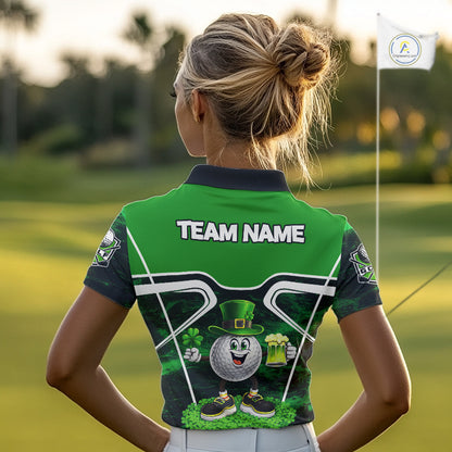 Funny Golf and Beer Green Shamrock Golf shirts for Women Custom St Patrick Team Ladies Golf Jerseys NQS11673