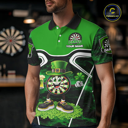 Funny Dart and Beer Green Shamrock  Men Dart Shirts Custom St Patrick Team Mens Dart Jerseys NQS11674
