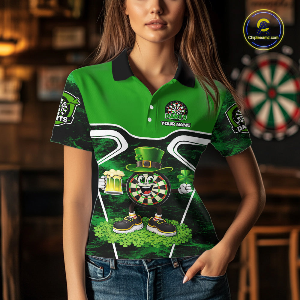 Funny Dart and Beer Green Shamrock Women Dart Shirts Custom St Patrick Team Ladies Dart Jerseys NQS11674
