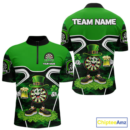 Funny Dart and Beer Green Shamrock  Men Dart Shirts Custom St Patrick Team Mens Dart Jerseys NQS11674