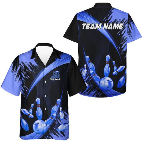 Personalized Black and Blue Bowling hawaiian shirts Custom Bowling Team button up shirts NQS9723