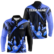 Load image into Gallery viewer, Personalized Black and Blue Bowling Polo, Quarter Zip Shirts For Mens Custom Bowling Team Jersey NQS9723