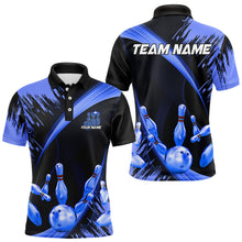 Load image into Gallery viewer, Personalized Black and Blue Bowling Polo, Quarter Zip Shirts For Mens Custom Bowling Team Jersey NQS9723
