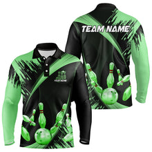 Load image into Gallery viewer, Personalized Black and Green Bowling Polo, Quarter Zip Shirts For Mens Custom Bowling Team Jersey NQS9724
