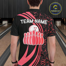 Load image into Gallery viewer, Black Mens bowling shirts Custom Red neon team league bowling jerseys, gifts for bowlers NQS9983
