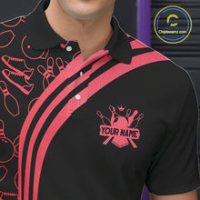 Load image into Gallery viewer, Black Mens bowling shirts Custom Red neon team league bowling jerseys, gifts for bowlers NQS9983