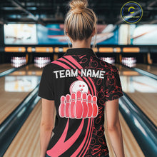 Load image into Gallery viewer, Black Women bowling shirts Custom Red neon team league bowling jerseys, gifts for bowlers NQS9983