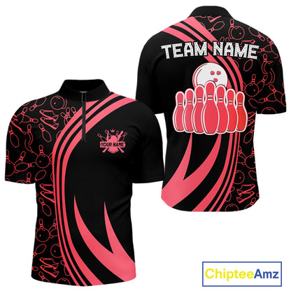 Black Mens bowling shirts Custom Red neon team league bowling jerseys, gifts for bowlers NQS9983