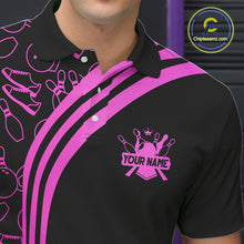 Load image into Gallery viewer, Black Mens bowling shirts Custom Pink neon team league bowling jerseys, gifts for bowlers NQS9984