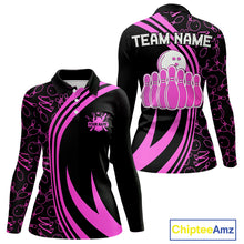 Load image into Gallery viewer, Black Women bowling shirts Custom Pink neon team league bowling jerseys, gifts for bowlers NQS9984
