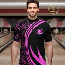 Load image into Gallery viewer, Black Mens bowling shirts Custom Pink neon team league bowling jerseys, gifts for bowlers NQS9984